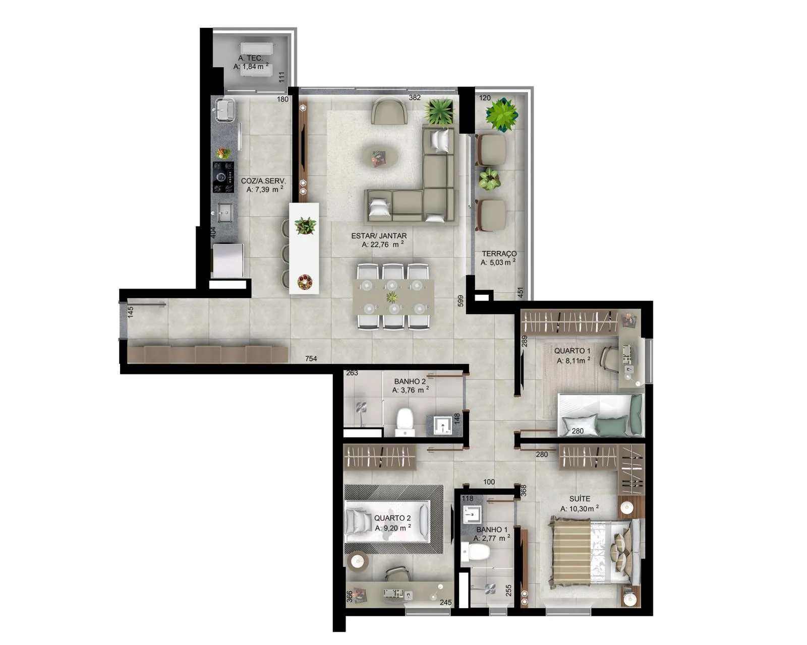 Planta Penthouse 4 Suítes
