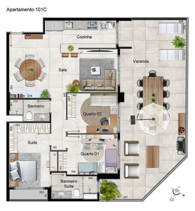 Planta 3 Quartos (1S)